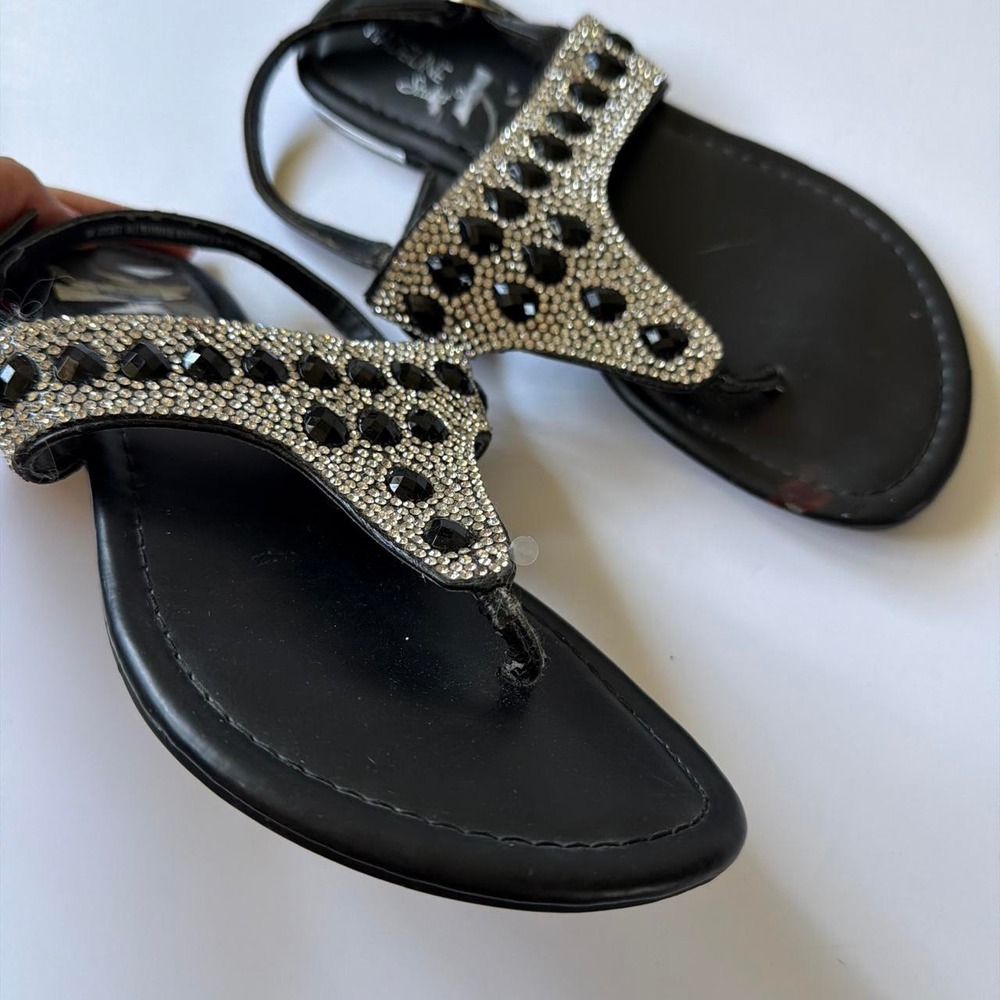 Madeline Stuart Black Rhinestone Bejeweled Mcbling Slingback Sandals Womens 8